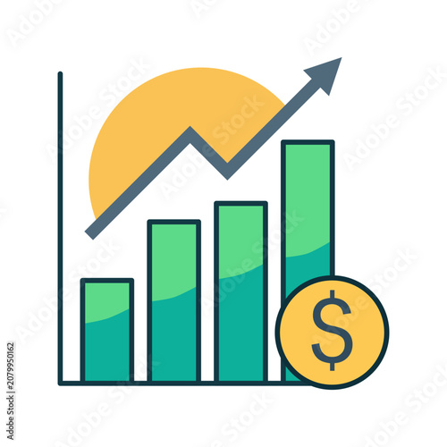 Flat design financial growth bar chart vector icon