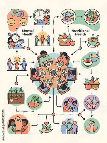Mental and nutritional health connection infographic illustration