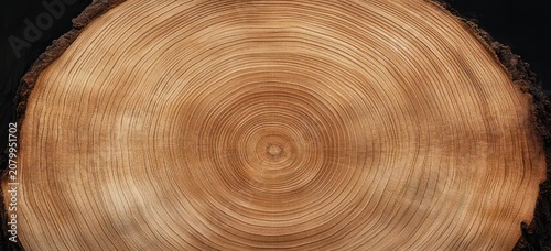 close-up cross-section of a tree trunk showing concentric growth rings, wood grain and bark, evoking age and timeless calm