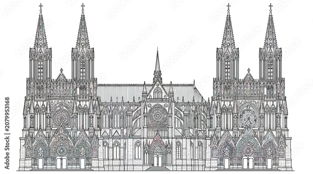 Fototapeta premium Gothic Cathedral Facade Drawing - Architectural Sketch