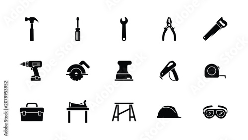 Bild auf Leinwand Modern black and white construction tools icon set