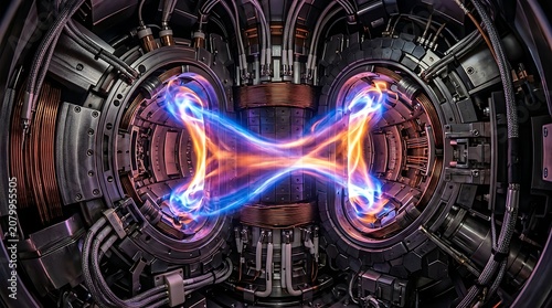 Plasma energy reaction inside a tokamak nuclear fusion reactor