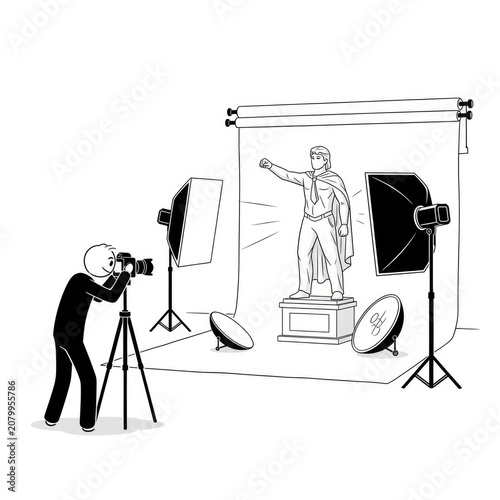 Photographer taking picture of statue studio.