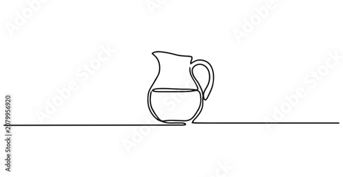 Photos Continuous single line drawing of glass pitcher or carafe with container, drinkw