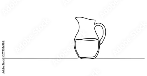 Photos Continuous single line drawing of glass pitcher or carafe with container, drinkw