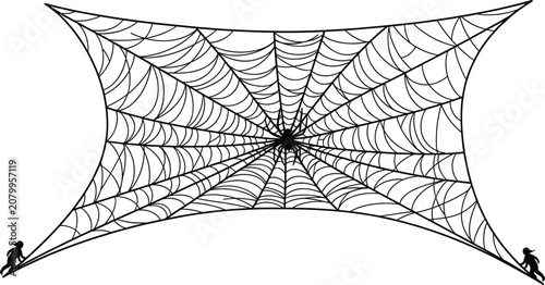 Tableau sur toile Massive Detailed Spider Web Vector Banner, Halloween Decoration, Spooky Background, Horror, Arachnid Trap, Dark Night Event, Suspense, Black Widow, Scary
