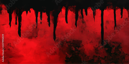 Fotografie Abstract Red Grunge Paint Background with Blood Splash Texture, Ink Splatter and