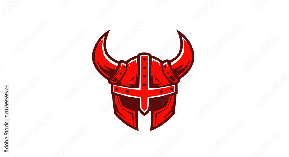 Εκτύπωση καμβά Red horned viking helmet mascot head for esports and gaming
