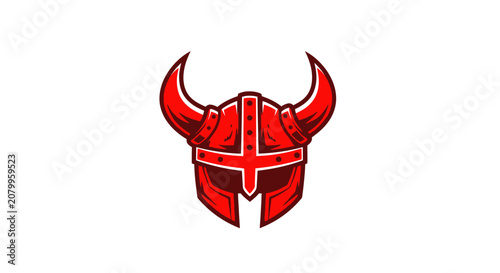 Fotografie Red horned viking helmet mascot head for esports and gaming