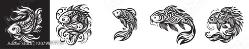 a simple ilustration vector fish graphic of tribal art tatto fish koi