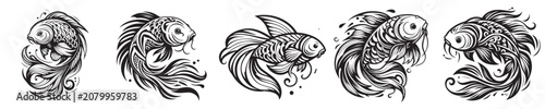 Cuadro en lienzo a simple ilustration vector fish graphic of tribal art tatto fish koi