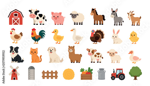 Farm Animals and Barn Objects.