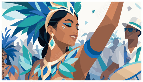 Woman in Carnival Costume Dancing.