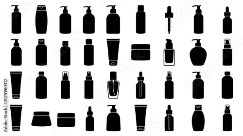 Black silhouettes of cosmetic products.