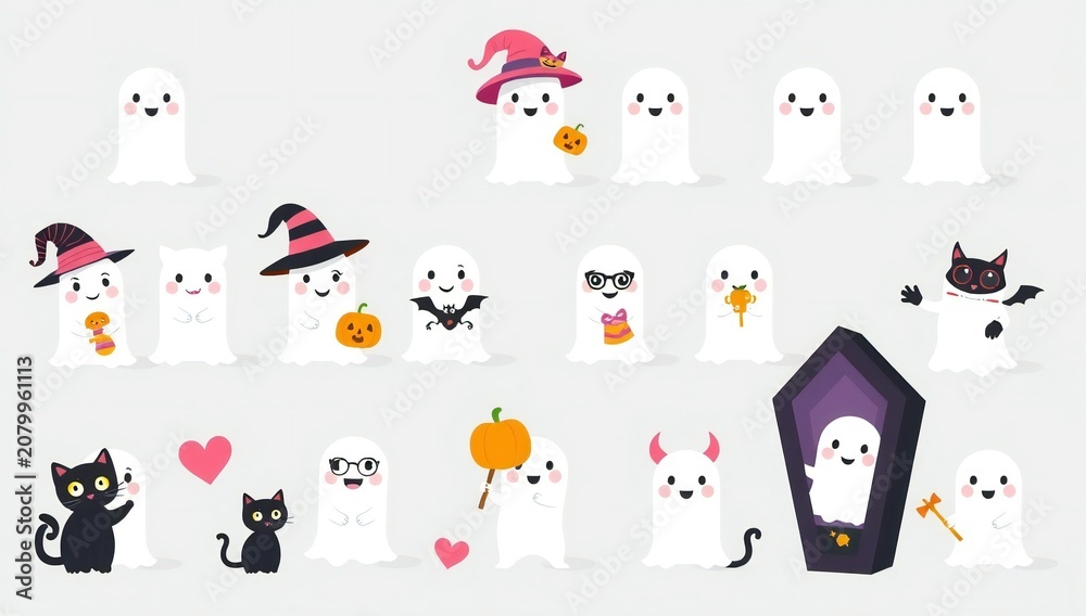 Obraz premium A whimsical collection of halloween-themed characters and icons
