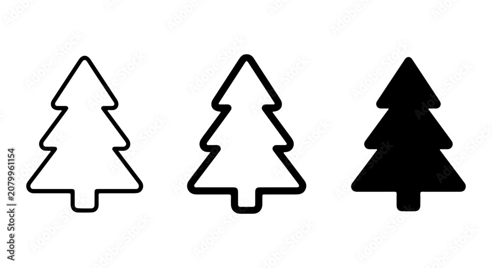 Fototapeta premium Christmas Tree Icons, Simple Evergreen Vector Graphics, Holiday Season Silhouette Set