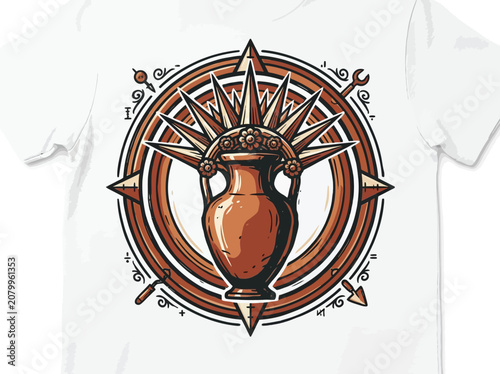 Tableau sur toile Archaic Urn Heritage Symbol Badge With Compass Rose Layout, Pointed Protrusions,