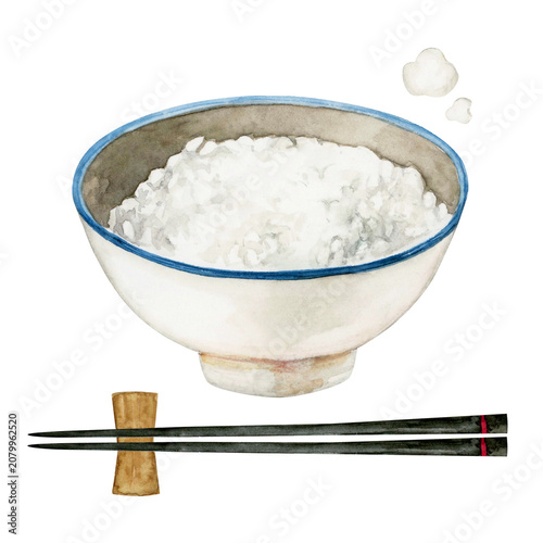 Photos 米 茶碗に盛られたご飯　水彩 イラスト