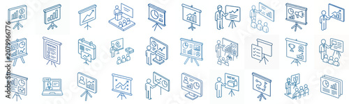 minimalist isometric line art vector presentation icon in blue
