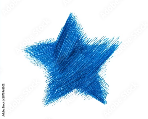 Blue Star Illustration - A Textured, Hand-Drawn Artistic Element on White.