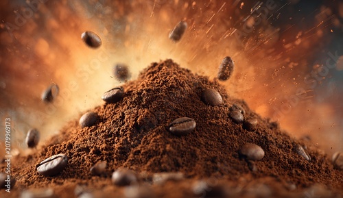 Explosive Coffee - Aromatic Ground Coffee and Beans in Dynamic Display.
