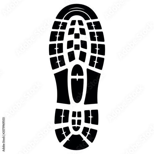 Detailed black silhouette of a rugged shoe sole tread pattern design captured in this high contrast graphic image showcasing the complex texture of a professional footwear grip for outdoor use