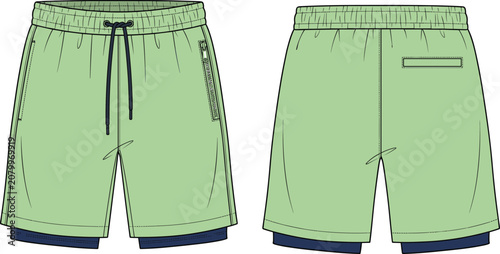 Tableau sur toile Men sport shorts technical vector illustration with elastic waistband and drawst