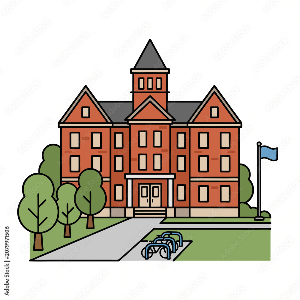 Fototapeta premium University campus flat vector illustration, higher education college building
