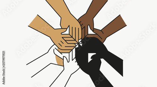 Diverse hands stacked together as a symbol of unity and teamwork