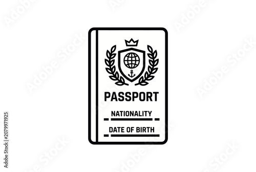 Passport icon with national symbol for international travel identification