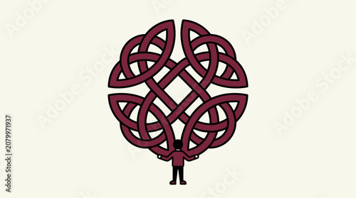 Maroon Celtic knotwork pattern design on a light background