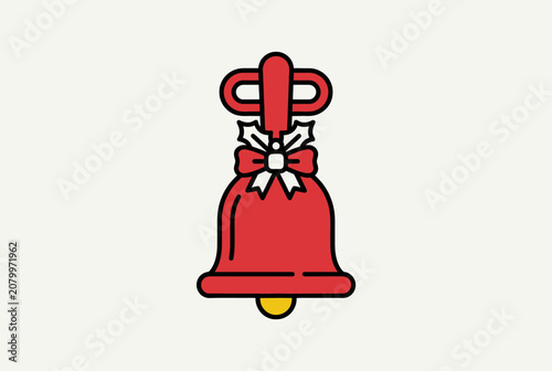 Red Christmas bell illustration with a festive holly bow on light background