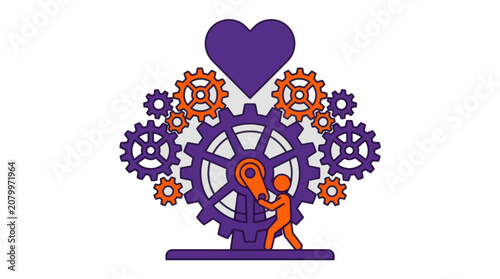 Purple and orange gear mechanism icon representing industrial engineering