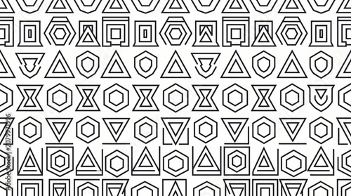 Geometric seamless pattern with abstract black shapes on white background