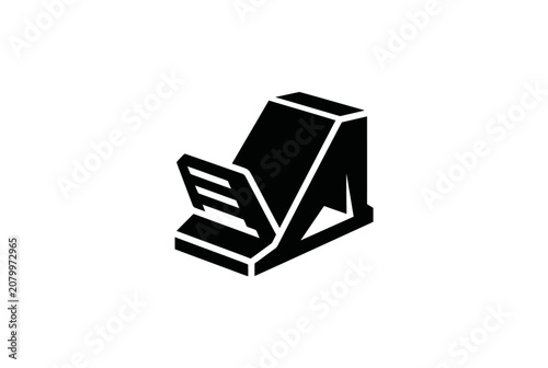 Black isometric icon of a foot pedal for automotive or piano control