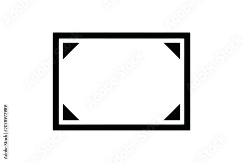 Minimalist black square frame icon with corner triangle accents