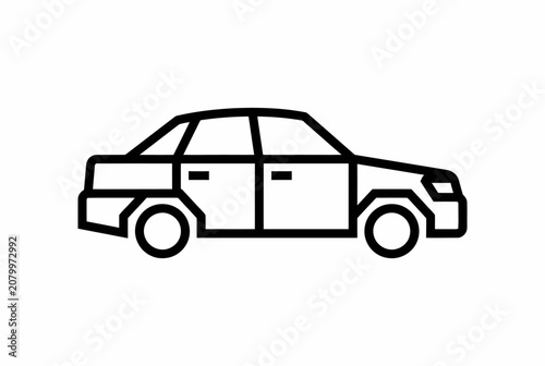 Black outline car icon illustrating a sedan side view for transportation