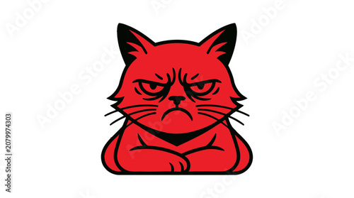 Принти на полотні Grumpy Red Cat Cartoon Character with Angry Face