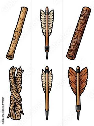 Canvastavla Blowgun And Dart Study Grid, Illustration Of Traditional Hunting Weapons Vector