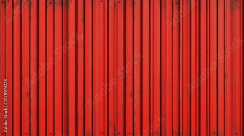 red corrugated metal wall with vertical ridges, chipped paint and rust spots, weathered industrial texture conveying bold urban grit