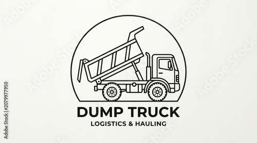 Black outline logo of a heavy duty dump truck for professional logistics hauling company.