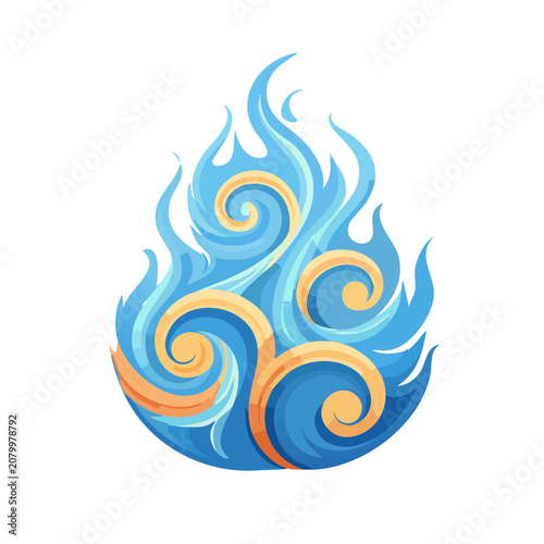Abstract blue flame with swirling spiral patterns