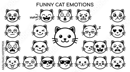 Funny Cat Faces with Different Emotions and Expressions Set