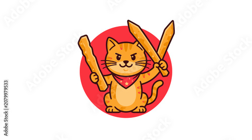 Fierce Cat Warrior Holding Breadsticks