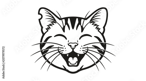 Happy Cat Face Line Art Icon
