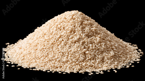 White sesame seeds pile isolated on transparent background macro food photography