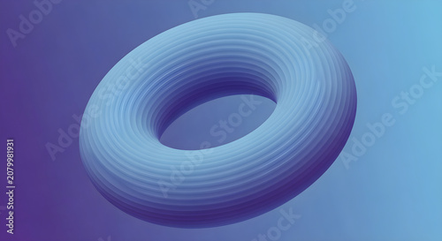A 3D illustration of a blue torus floating in a gradient blue background