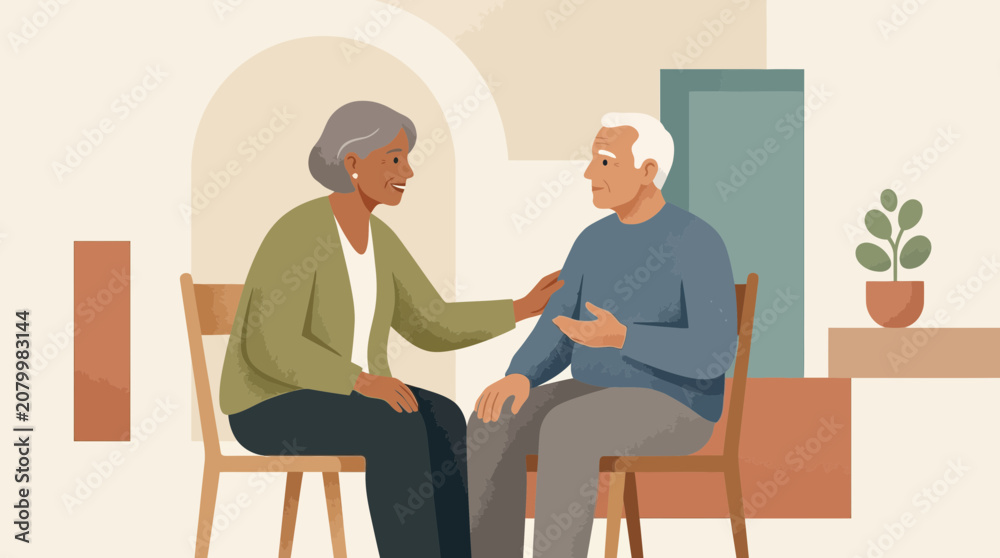 Fototapeta premium Senior Couple Talking Comfortably Together, Support and Companionship in Later Life