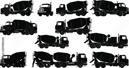 Foto Cement mixer truck icon set, construction vehicle, industrial transport, concret