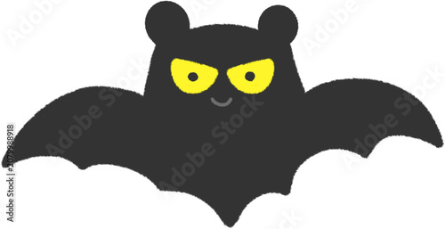 Tablou pe pânză Cute cartoon black bat with round ears and glowing yellow eyes vector illustrati